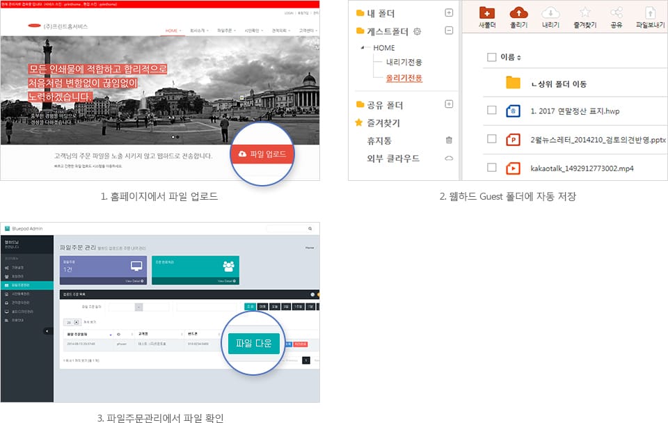홈페이지에서 주문한 인쇄파일은 웹하드™에 자동 저장